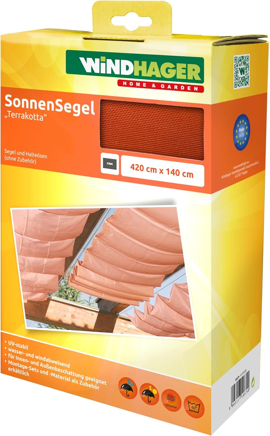 Windhager Tenda Vela Parasole 420x140cm, Terracotta