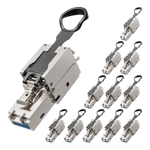 VCELINK Connettori RJ45 Cat7 Schermato, Riutilizzabili RJ45 Connettore Senza Attrezzi, Placcato Oro Plug RJ45, Per Cavo Ethernet di Rete FTP STP SFTP UTP 22-26AWG, 10 Gbps 600MHz, 12 Pezzi