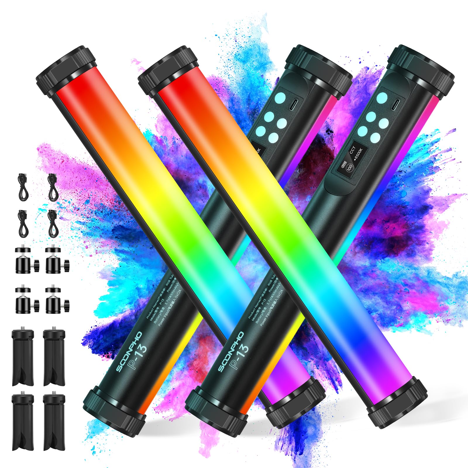Soonpho 4Pack P13 RGB LED Luce Video Stick Tubo