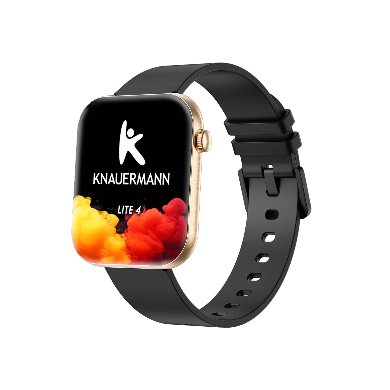 Knauermann Lite 4 quadrati oro – cinturino in silicone nero – Pacchetto Premium