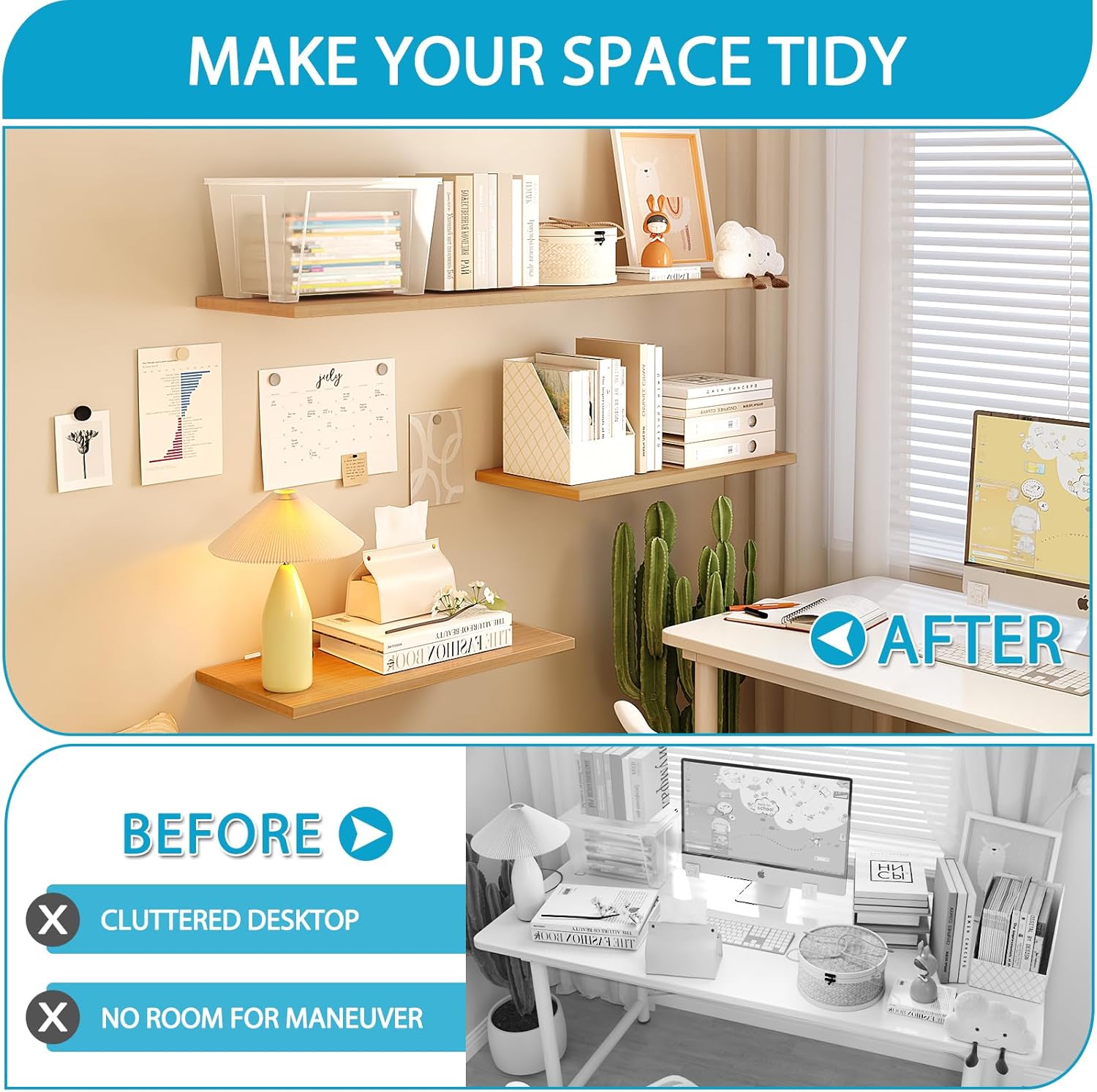 WELDUN 4 Staffe Galleggianti per Mensole 45cm, Bianco - immagine 4