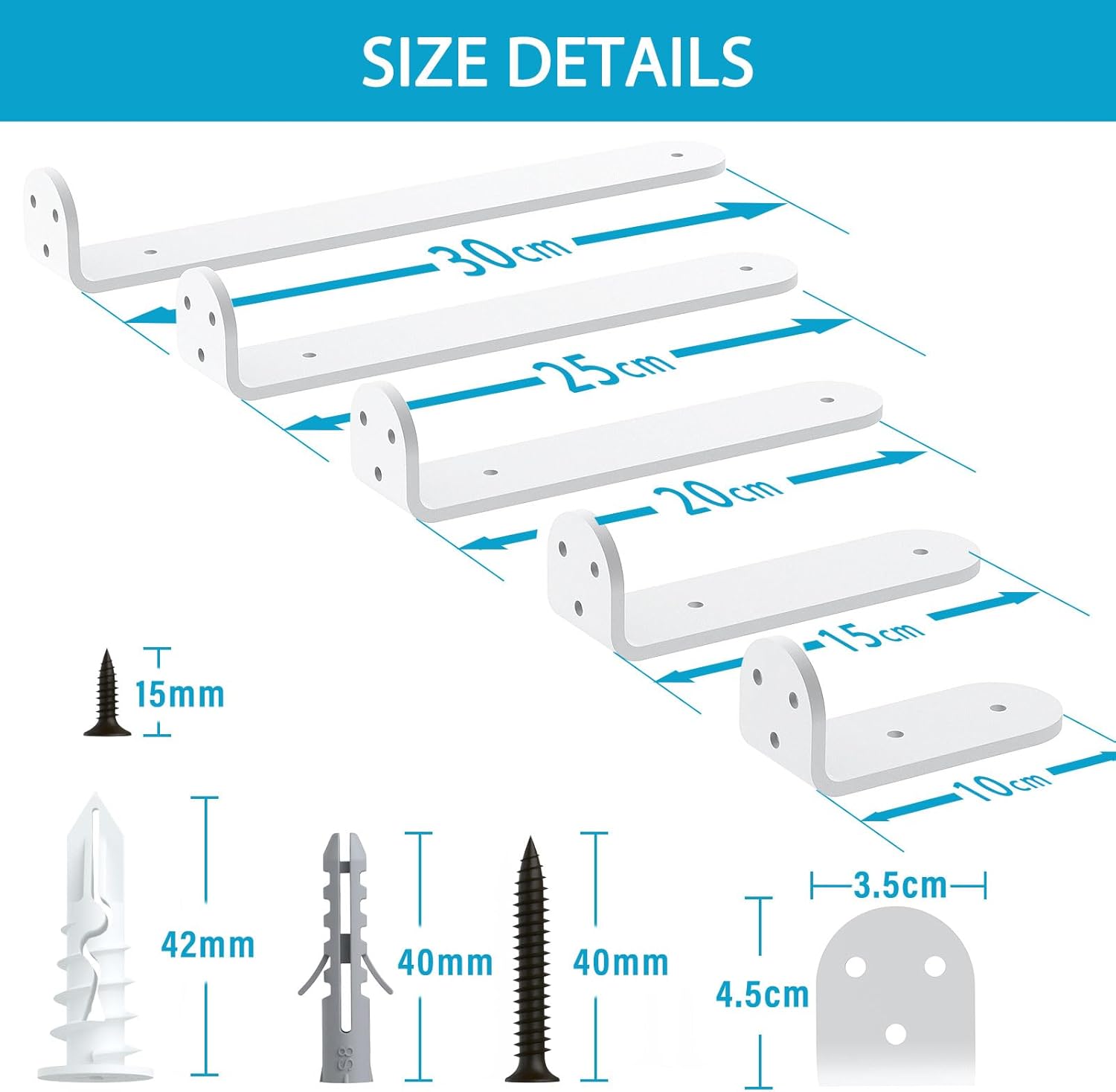 WELDUN 4 Staffe Galleggianti per Mensole 45cm, Bianco - immagine 5