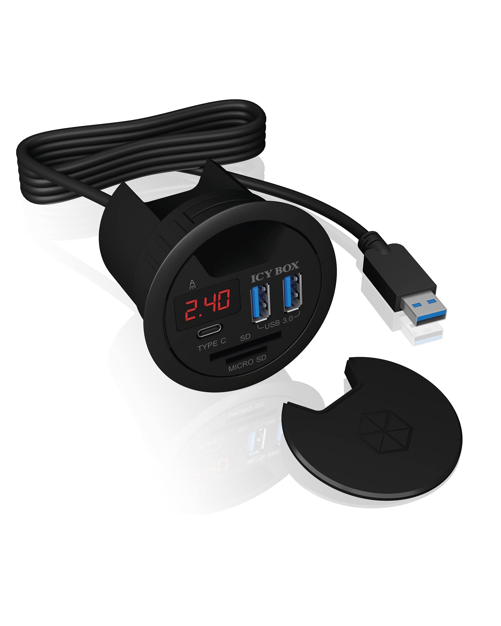 Icy Box Hub da Tavolo USB 3.0 con USB-C e Ricarica