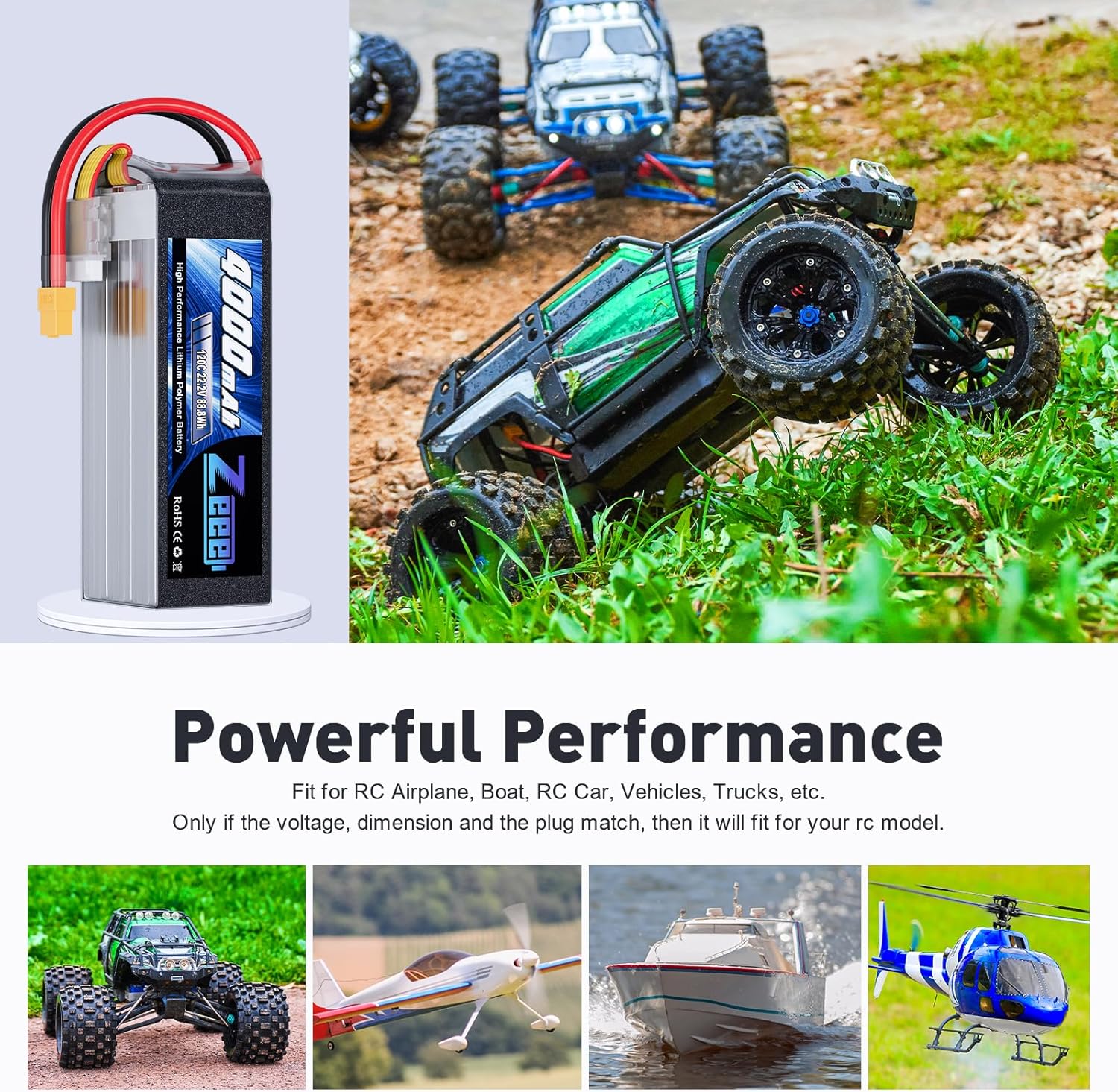 Zeee 6S LiPo 4000mAh 22.2V 120C Batteria Softpack - immagine 5