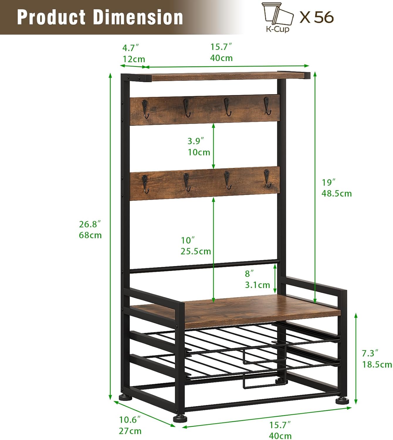 Porta Capsule Caffè 3 Ripiani con Cassetto, Marrone - immagine 5