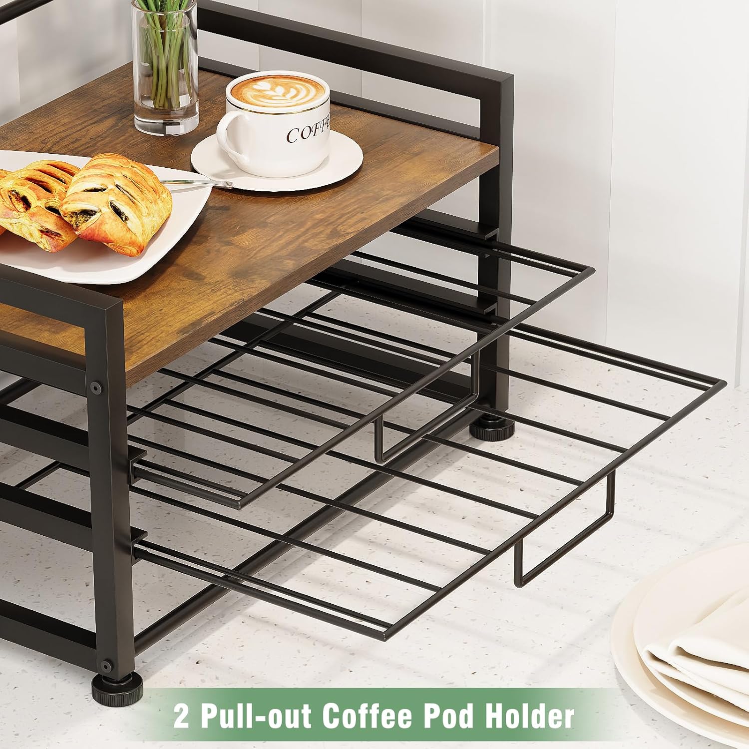 Porta Capsule Caffè 3 Ripiani con Cassetto, Marrone - immagine 7