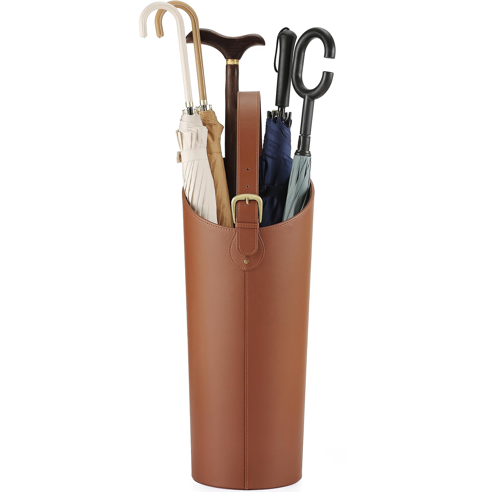 Portaombrelli Alto in Pelle Artificiale Marrone 56 cm