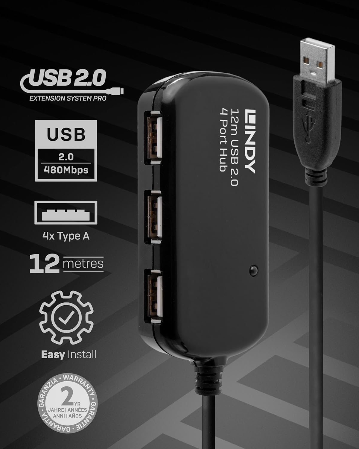 42783 Prolunga Attiva USB 2.0 con Hub Pro, 12m - immagine 2