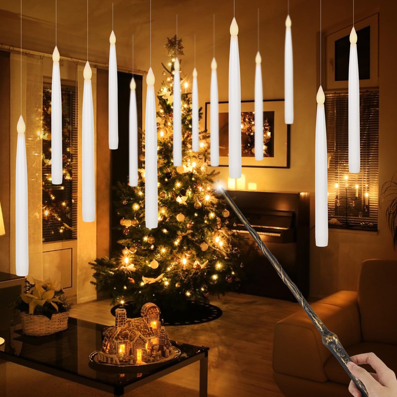 Eldnacele Candele Sospese LED 27,5cm, Bianco, 12 Pezzi