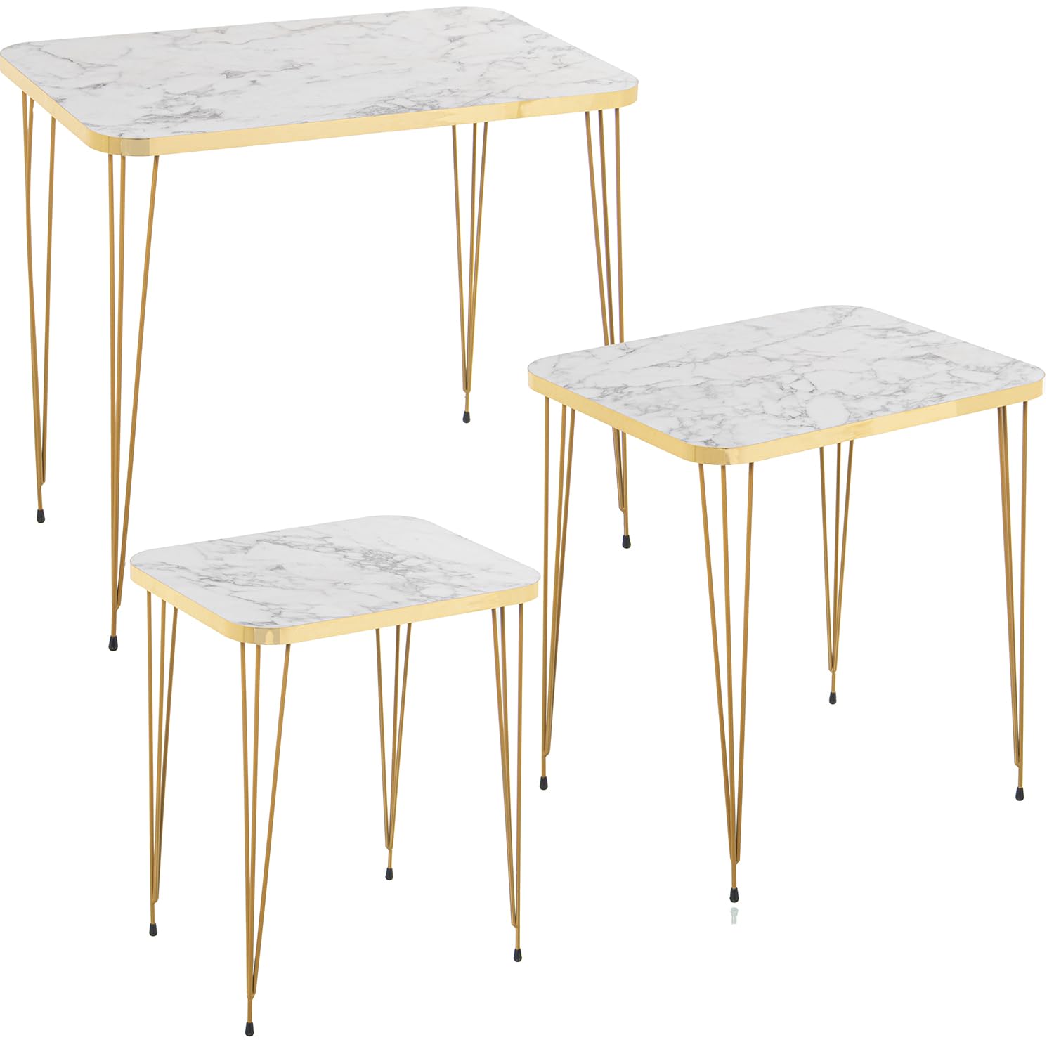 Drw Set 3 Tavolini in Legno e Metallo Effetto Marmo