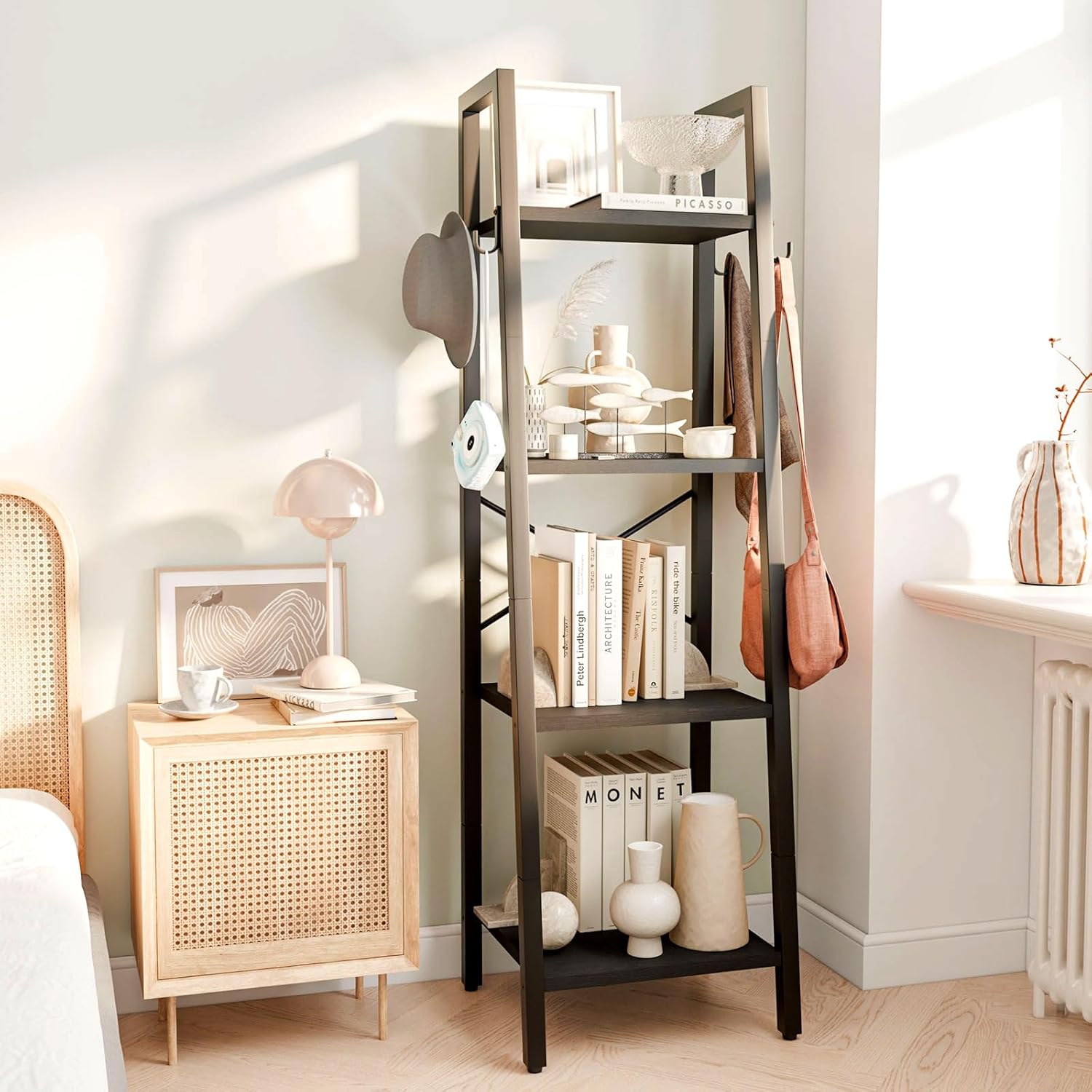 Ymyny Scaffale a Scala 125CM con 4 Ripiani, Nero