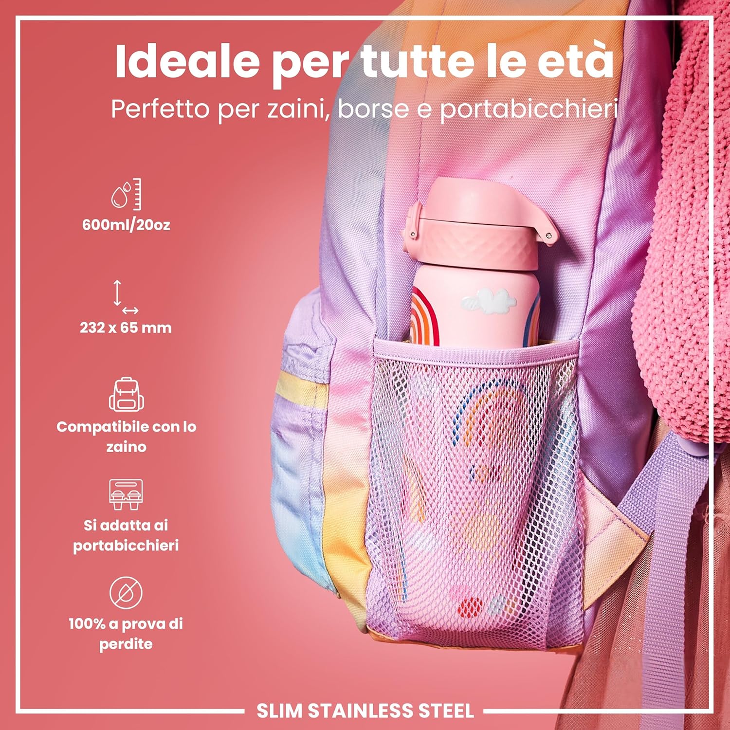 Ion8 Borraccia Inox Leggero 600ml Arcobaleni - immagine 2