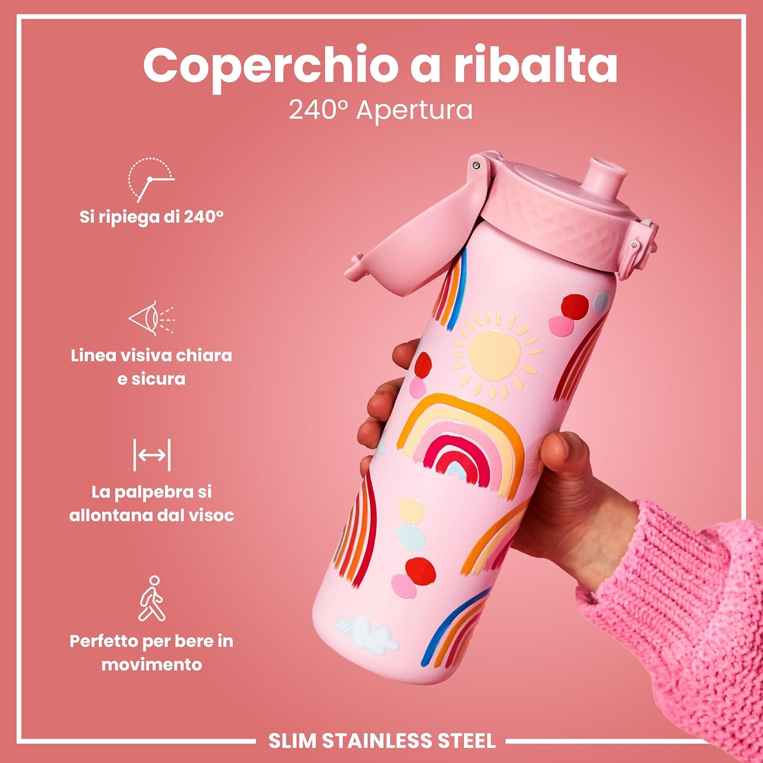 Ion8 Borraccia Inox Leggero 600ml Arcobaleni - immagine 4