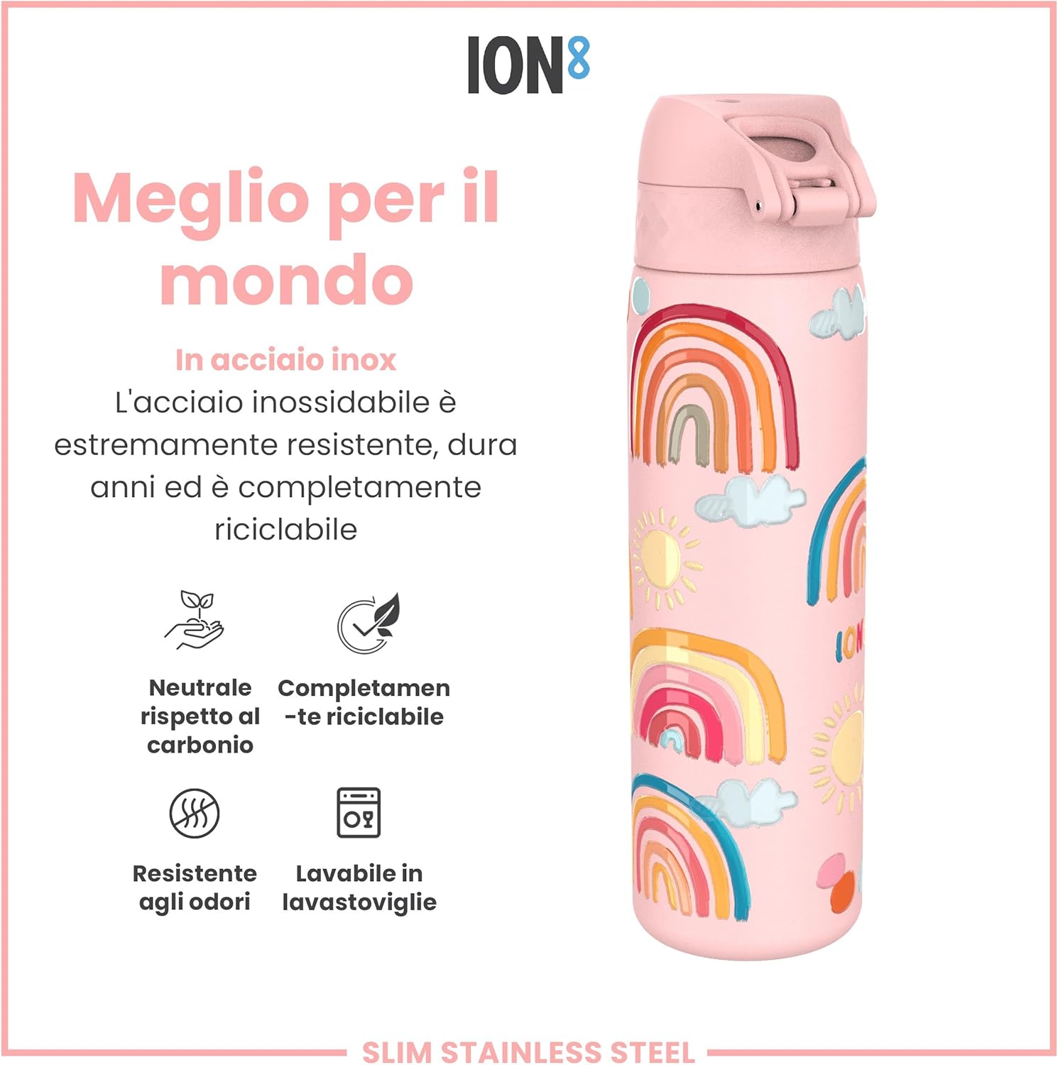 Ion8 Borraccia Inox Leggero 600ml Arcobaleni - immagine 5