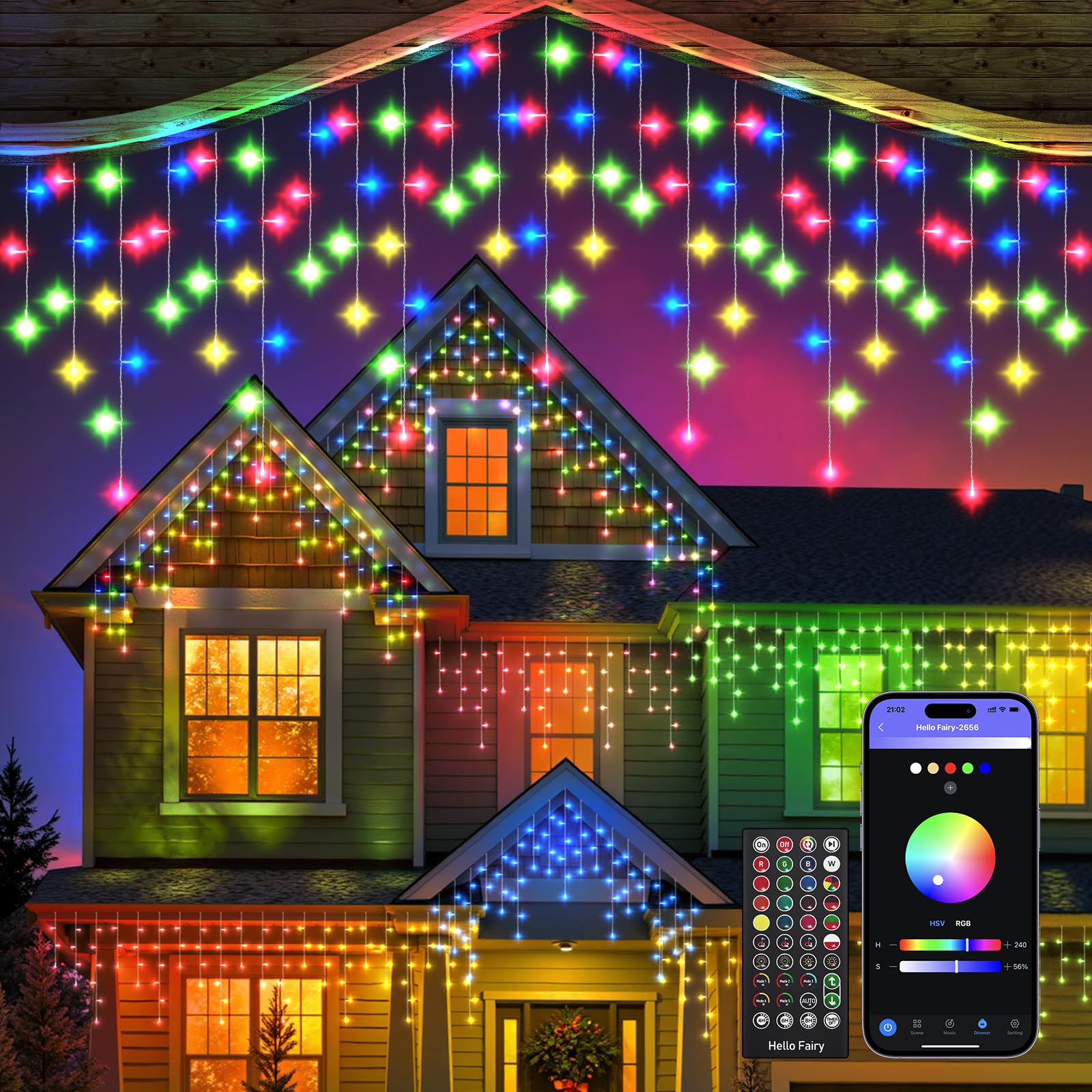 Reylax Smart Luci Natale Esterno Cascata 10M 299LEDs RGB