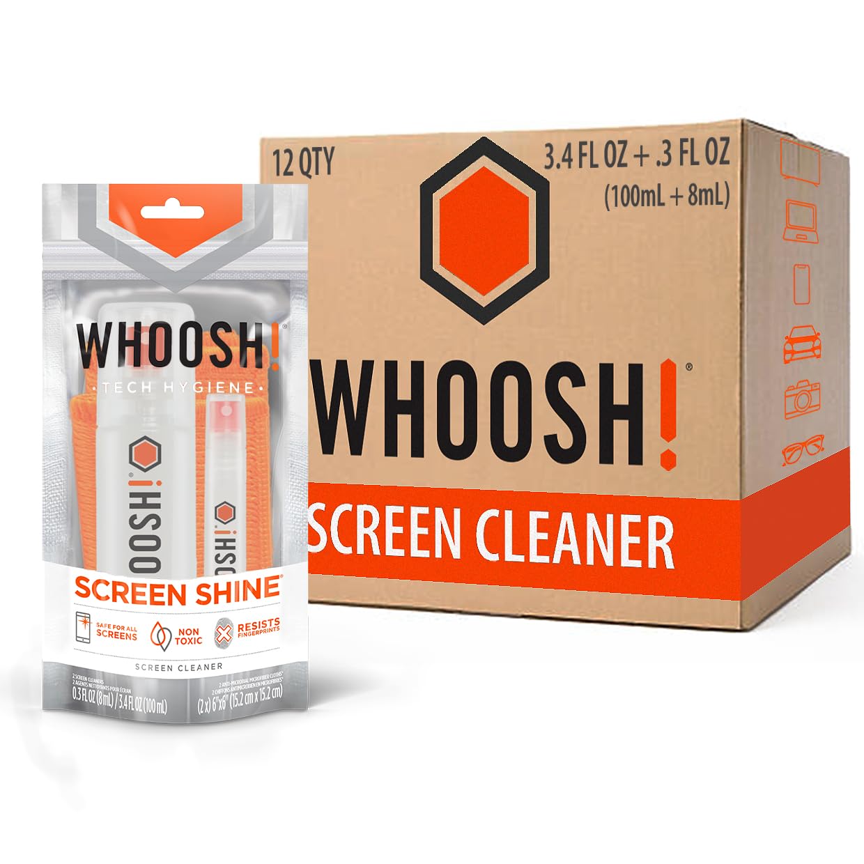 Whoosh! Laptop Screen Cleaner Spray and Wipe - Set 12x