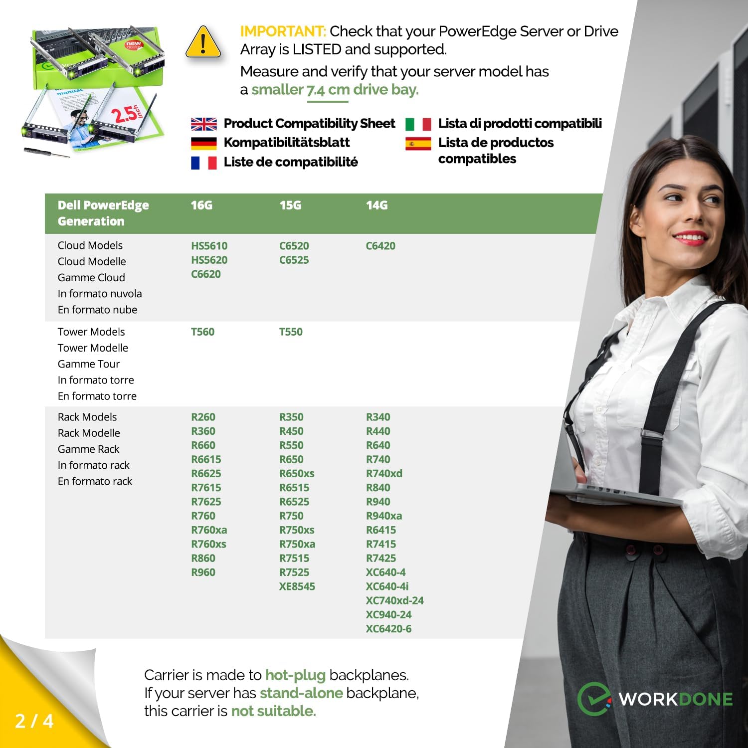 WORKDONE 4 Pezzi - Caddy Disco Rigido 2.5" per Dell PowerEdge - immagine 3