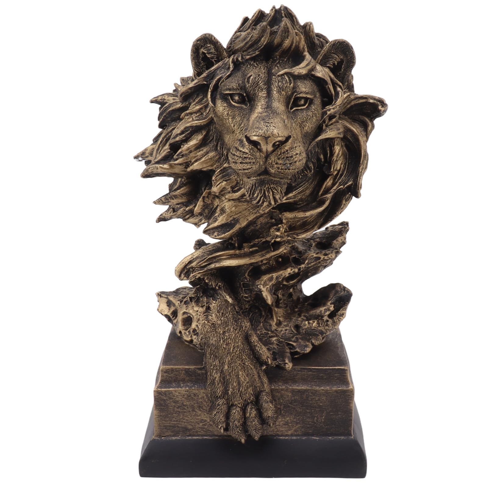 Tyenaza Testa di Leone Ottone, Resina Vivida Realistica Artistica Decorativa Statua di Leone Per Soggiorno Studio Corridoio 30 cm X 15 cm X 13 cm