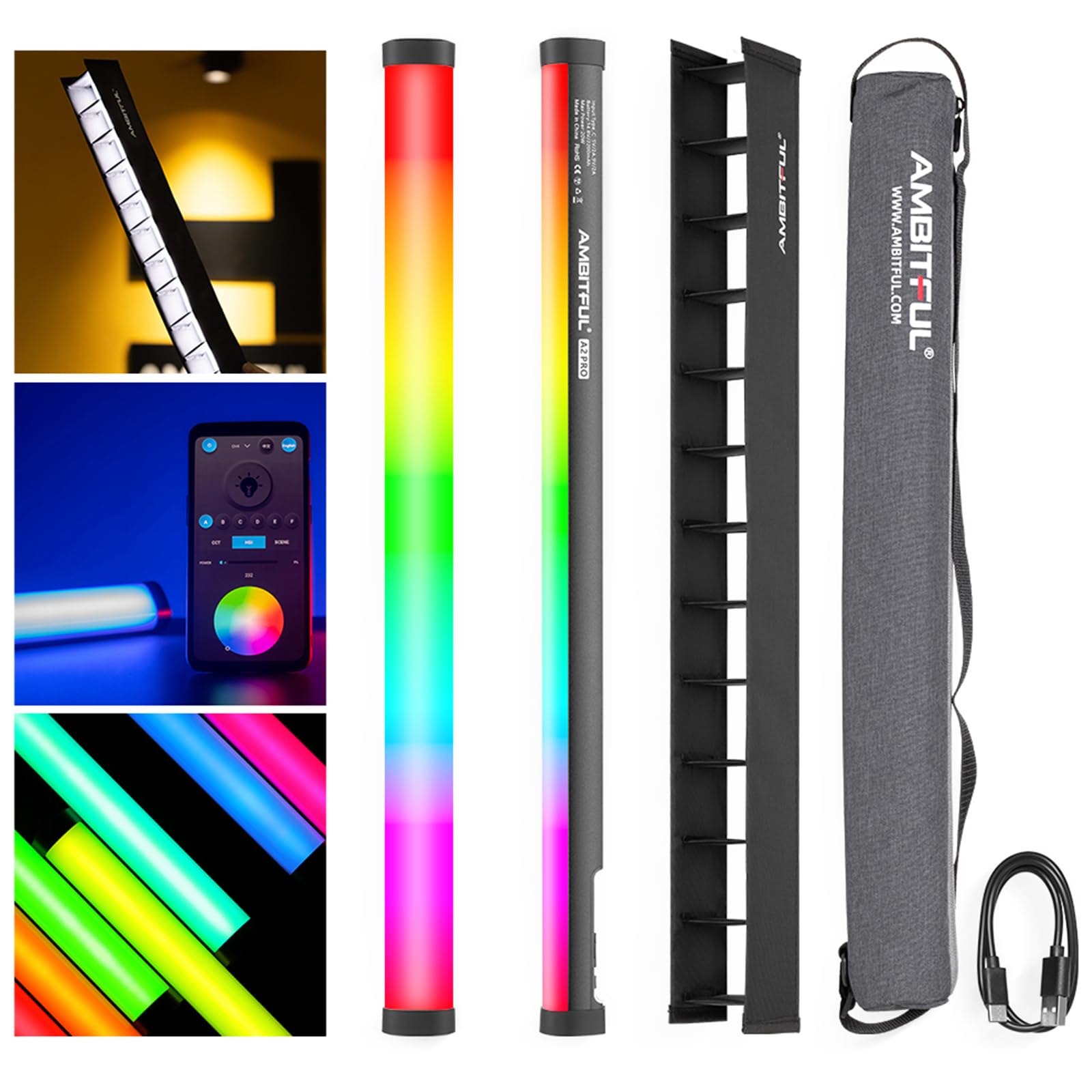 Ambitful A2 PRO - Tubo Luminoso RGB a Colori CRI 95 TLCI 97