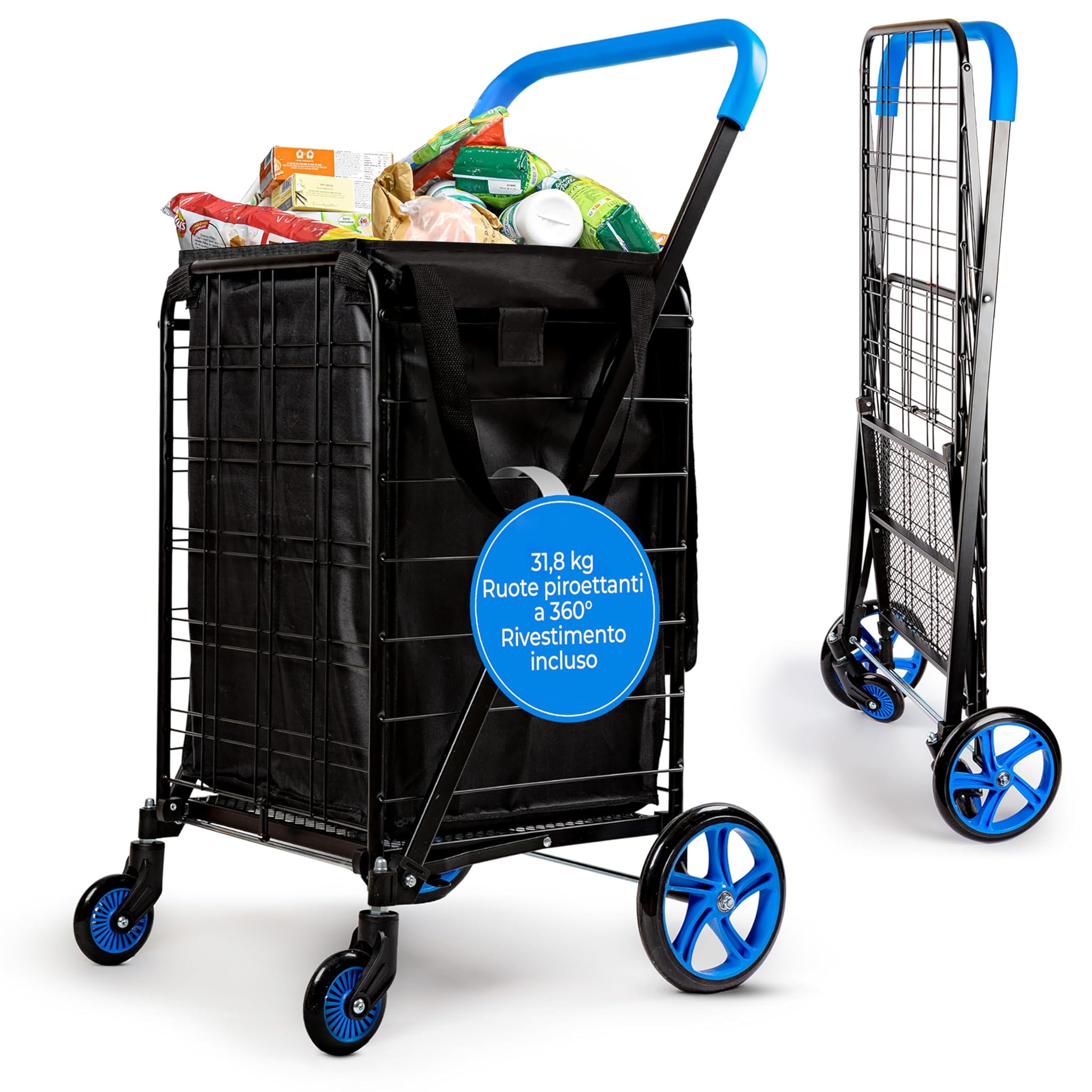 Serenelife Carrello Spesa Pieghevole 32kg, Blu