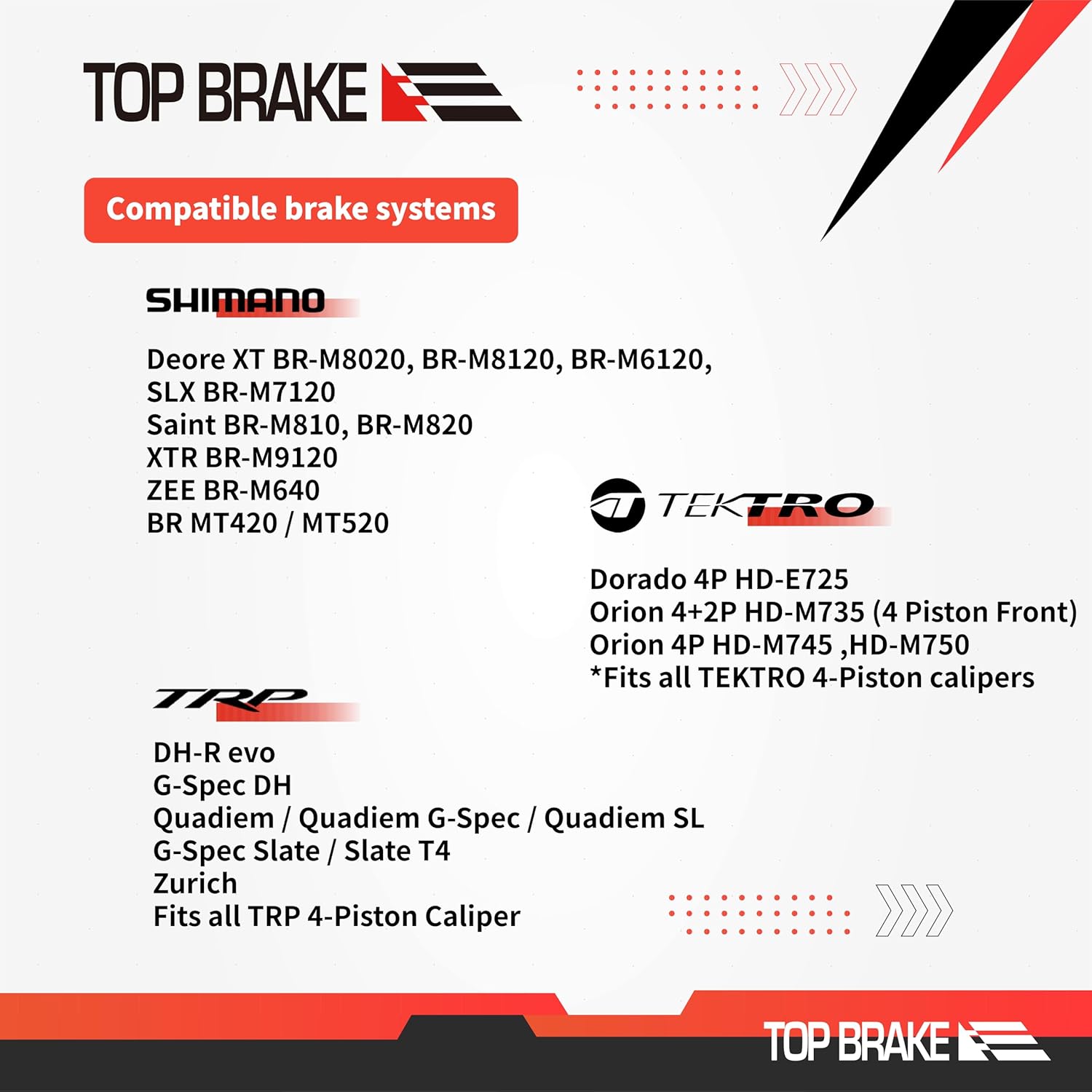 Top Brake Pastiglie Freno a Disco per Shimano 4 Piston - immagine 2