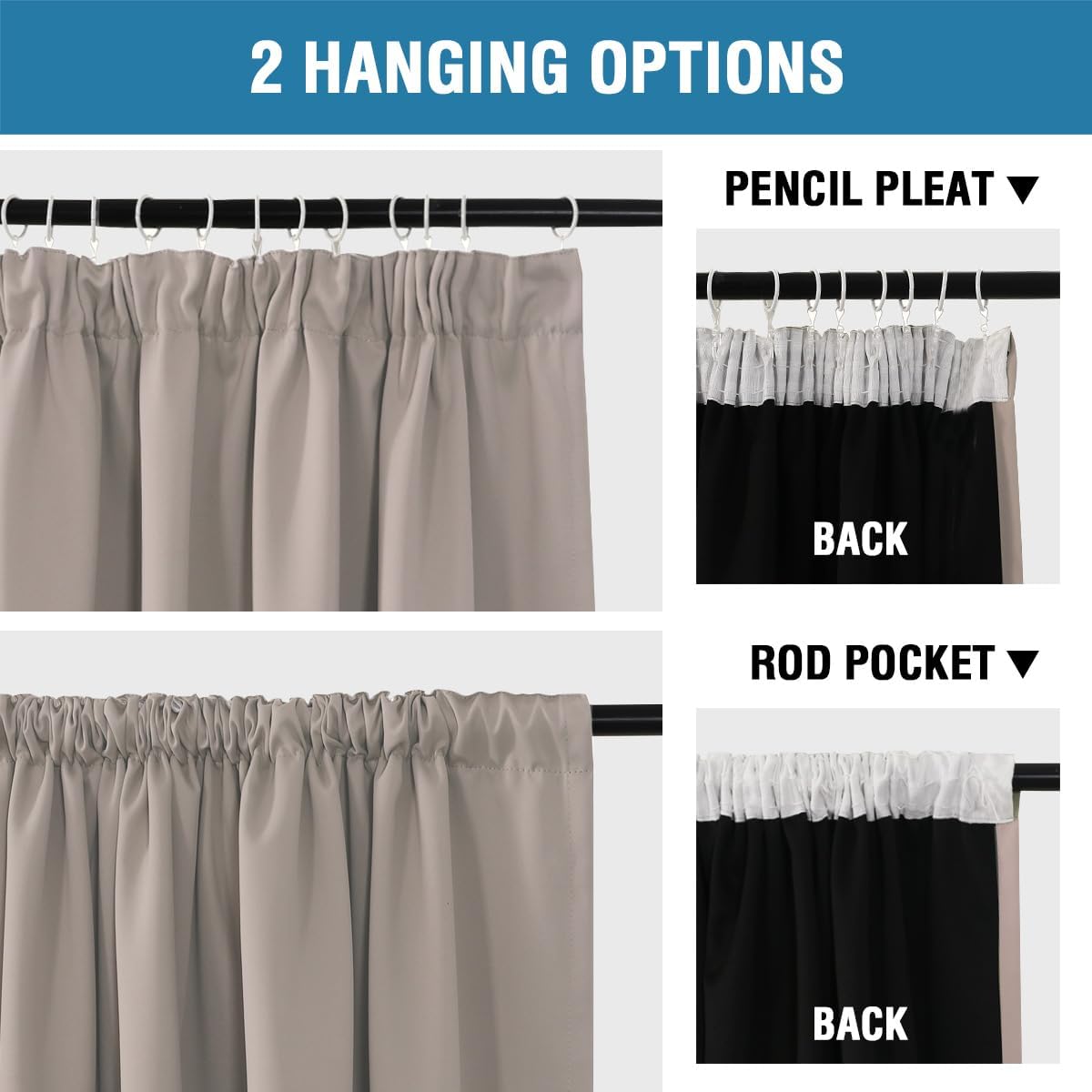 Tende Oscuranti 100% per Interni 2 Pezzi, Natura - immagine 5