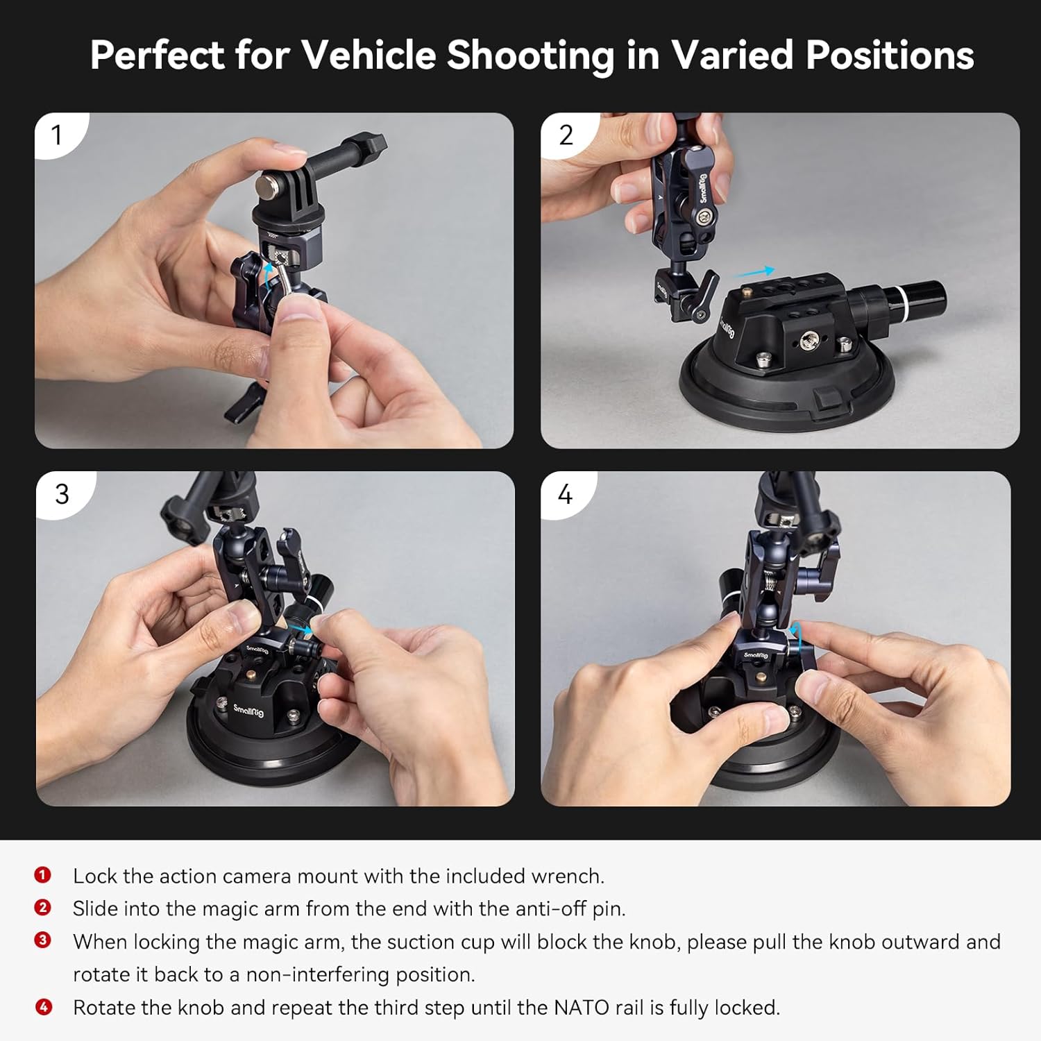 Smallrig Supporto a Ventosa 4" con Braccio Magico - immagine 8