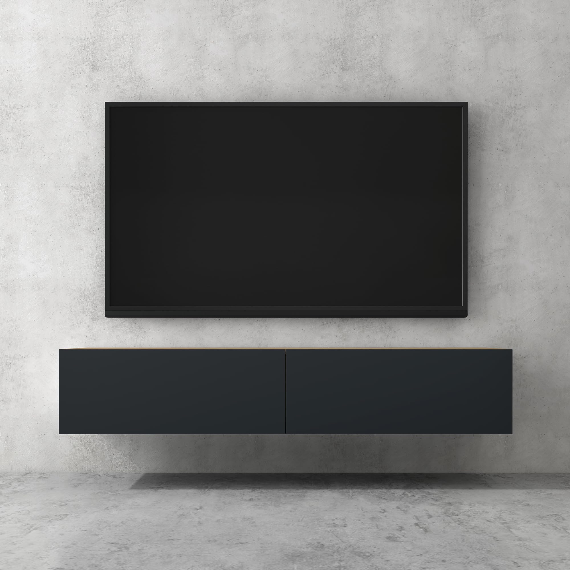 doporro Mobile Porta TV Sospeso 160 cm con 2 Ante Marrone Chiaro e Antracite Opaco, Credenza Bassa da Soggiorno Salotto, Madia Consolle Bicolore per TV Fernsehschrank02