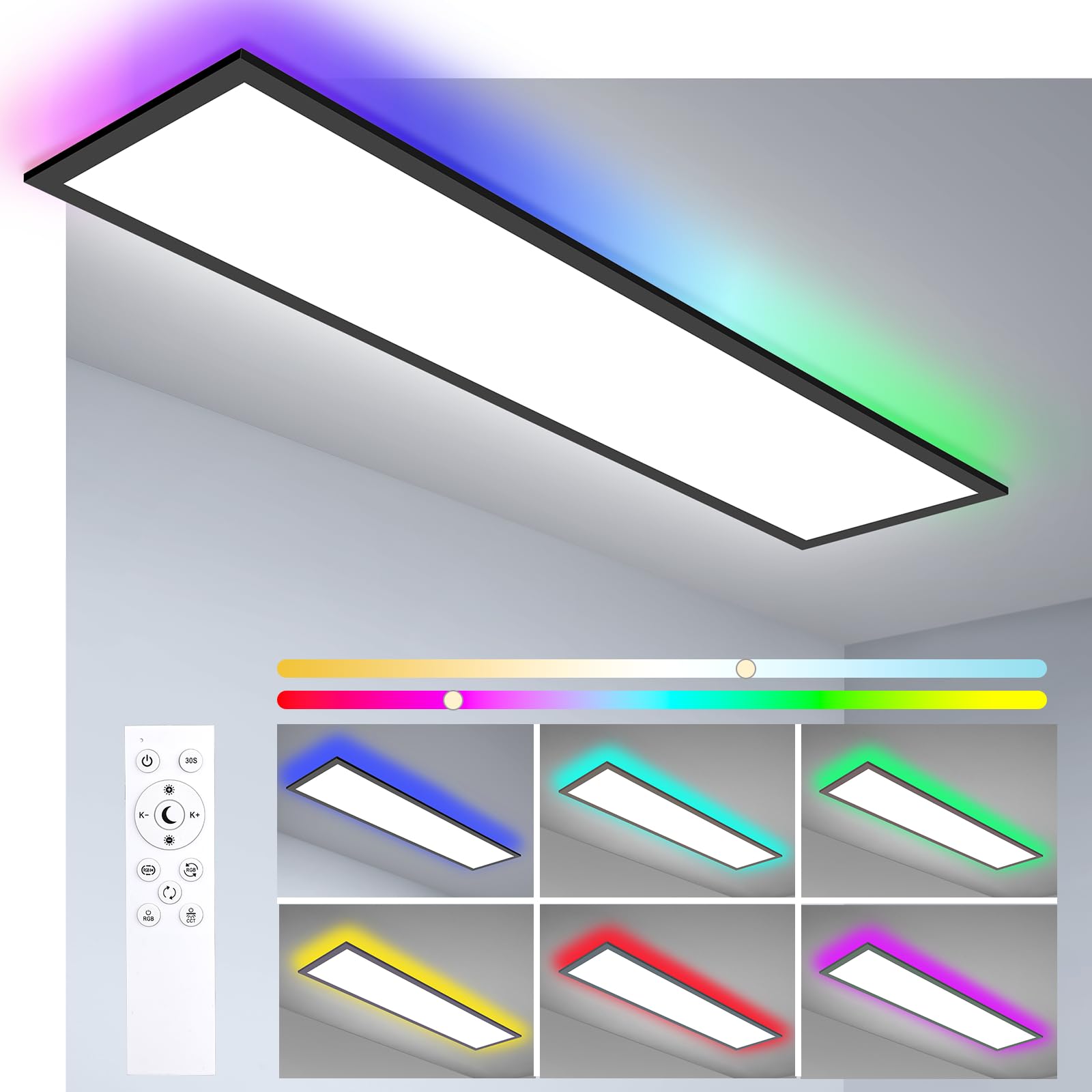 Oraymin Plafoniera a Pannello LED Dimmerabile 120x30cm, Nero