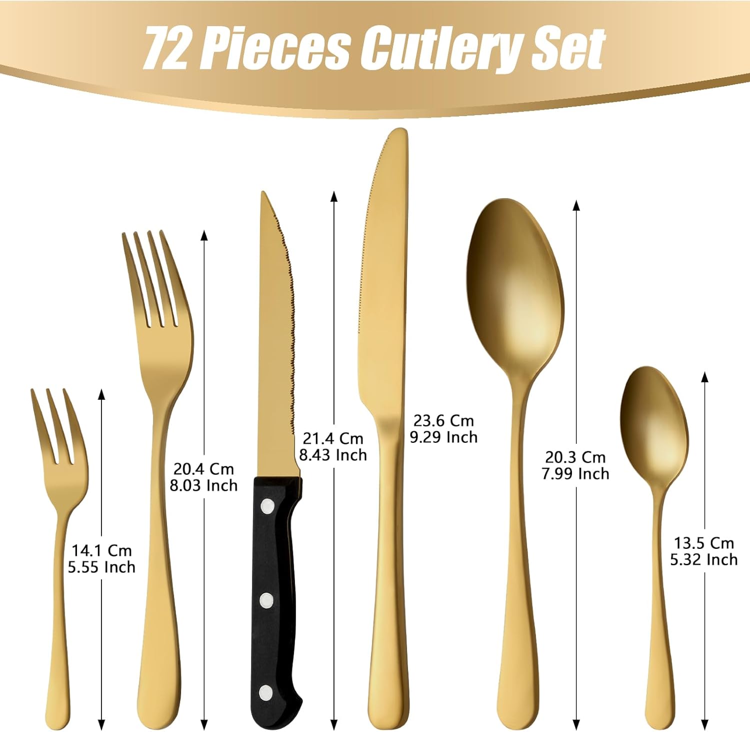 Bewos Set Posate 72 Pezzi per 12 Persone, Oro - immagine 2