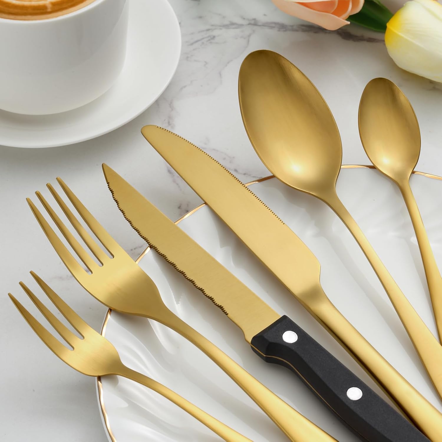 Bewos Set Posate 72 Pezzi per 12 Persone, Oro - immagine 3