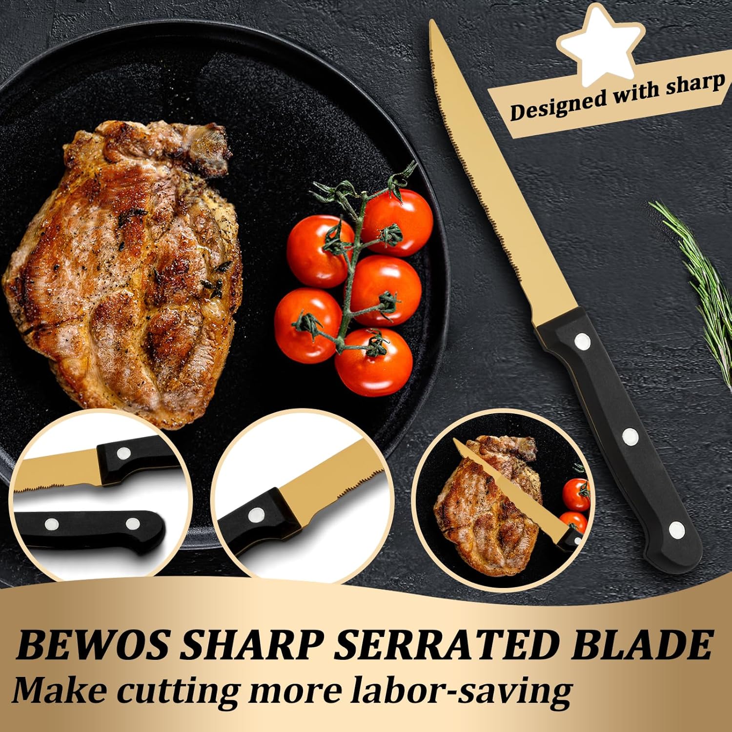 Bewos Set Posate 72 Pezzi per 12 Persone, Oro - immagine 6