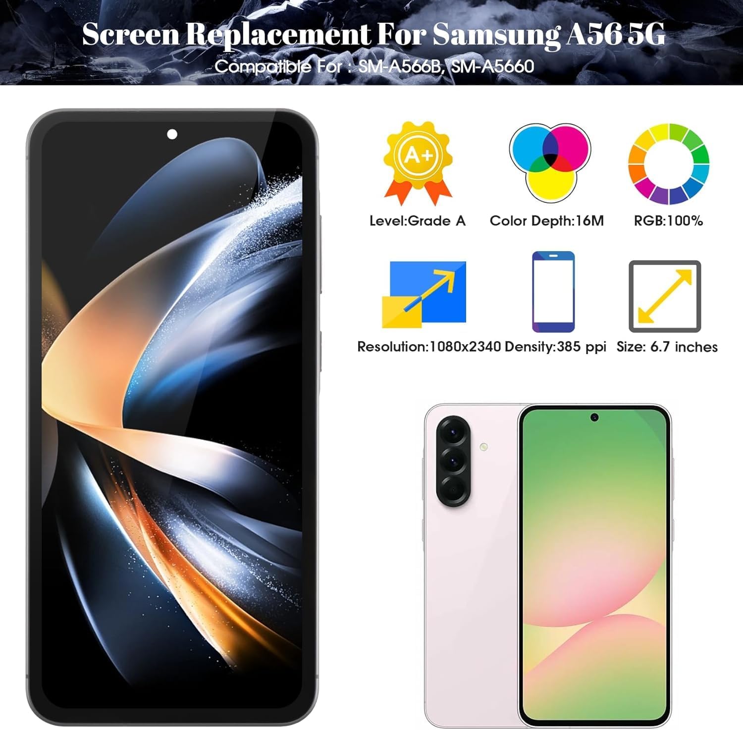 SRJTEK Display LCD OLED per Samsung Galaxy A56 5G - immagine 2