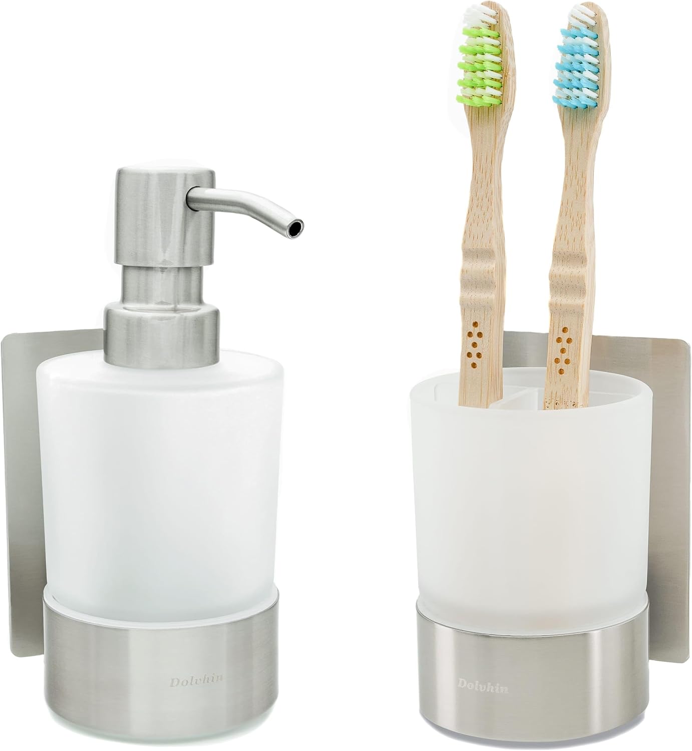 Set Dispenser Sapone e Bicchiere Bagno Adesivo - immagine 1