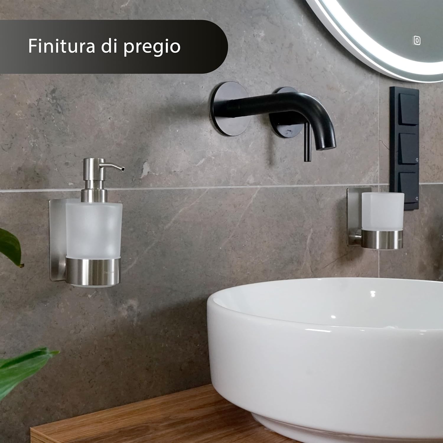 Set Dispenser Sapone e Bicchiere Bagno Adesivo - immagine 2