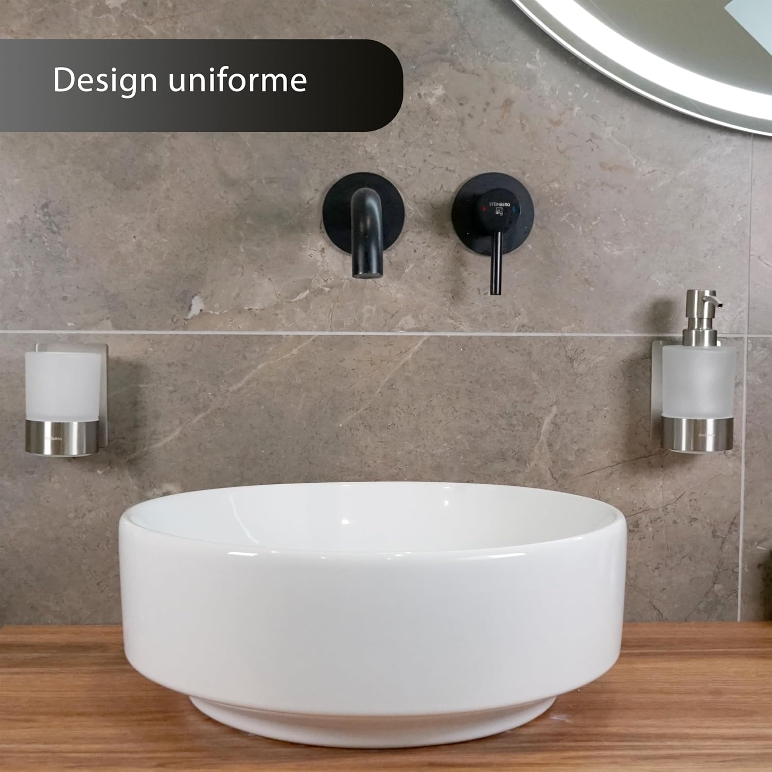 Set Dispenser Sapone e Bicchiere Bagno Adesivo - immagine 3