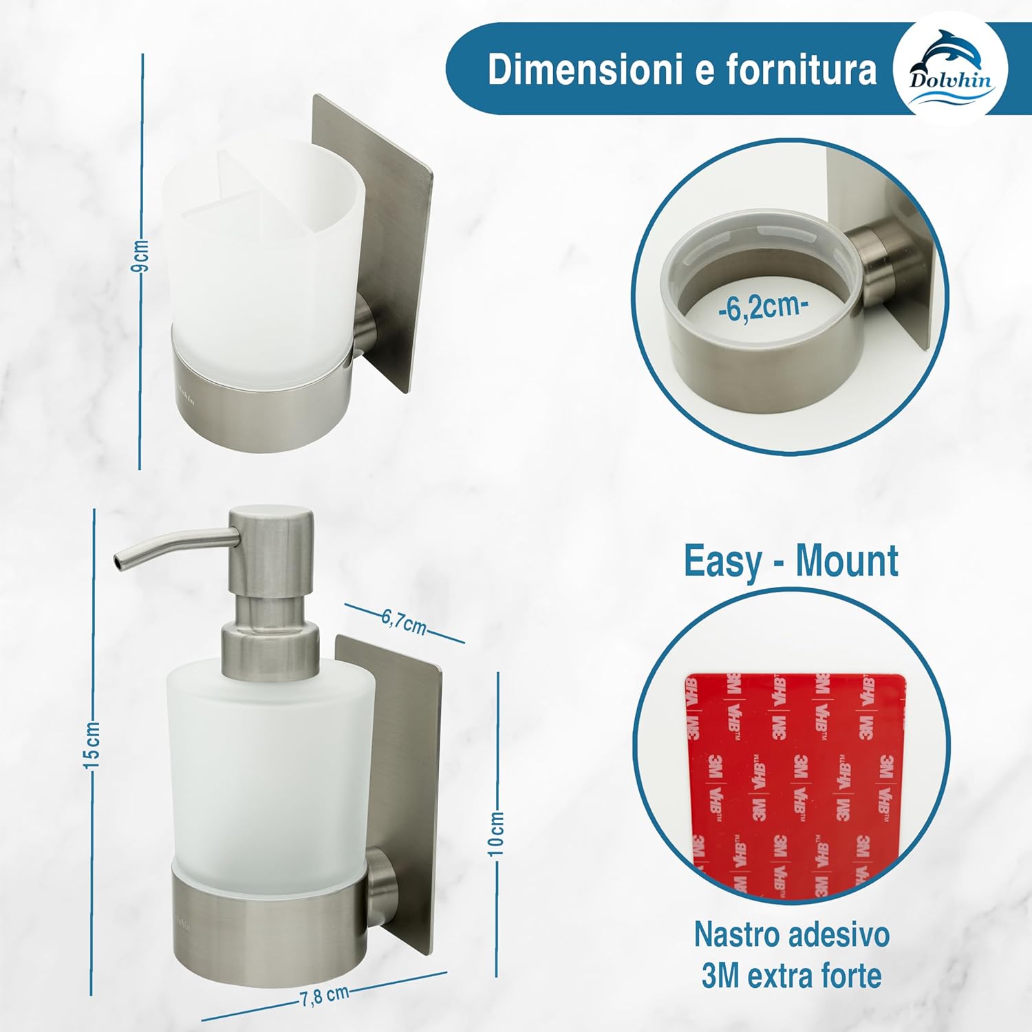 Set Dispenser Sapone e Bicchiere Bagno Adesivo - immagine 6