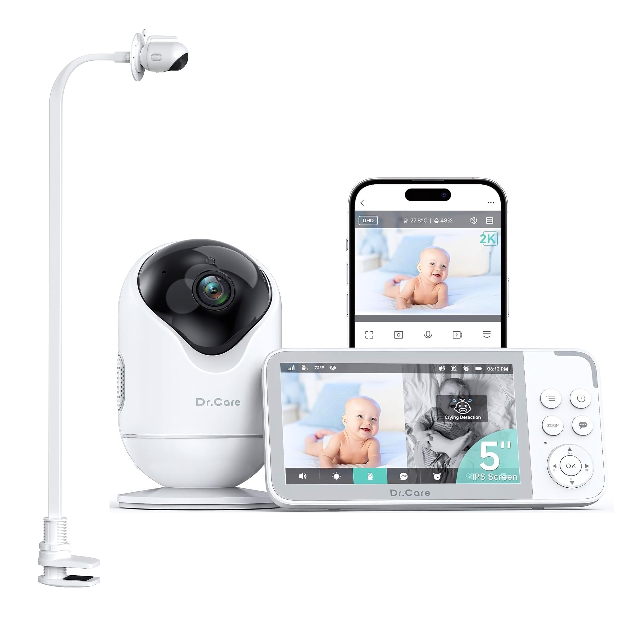 Dr.care VistaView Baby Monitor WiFi 5” 1080P con Sostegno