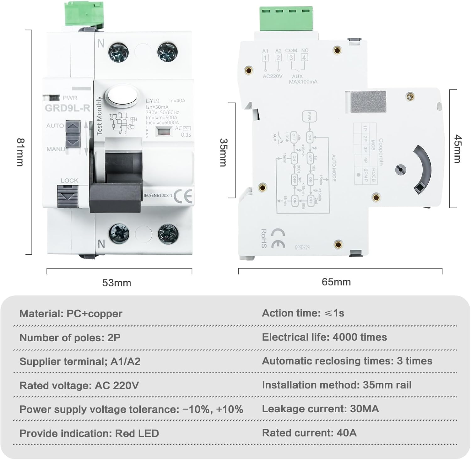Jadeshay Interruttore Differenziale a Riarmo Automatico 40A - immagine 6
