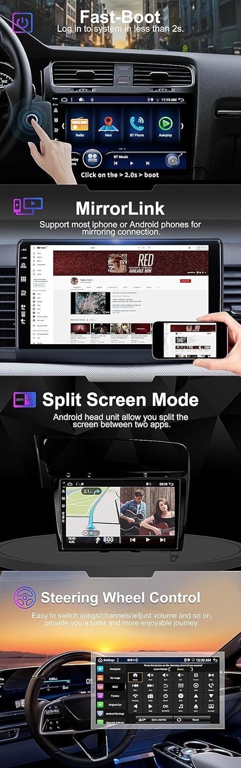 SXAUTO Autoradio Android 14 IPS per Golf 7 (2013-2018) - immagine 7