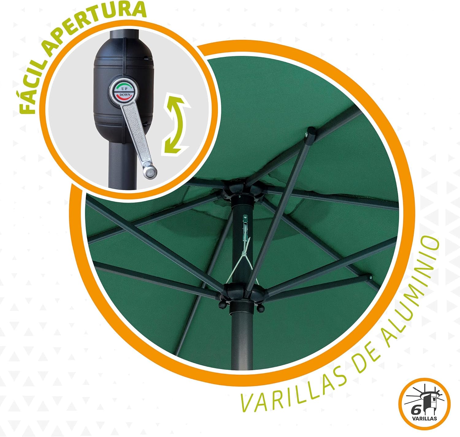 Aktive Ombrellone da Giardino Esagonale Ø 300 cm, Verde - immagine 4