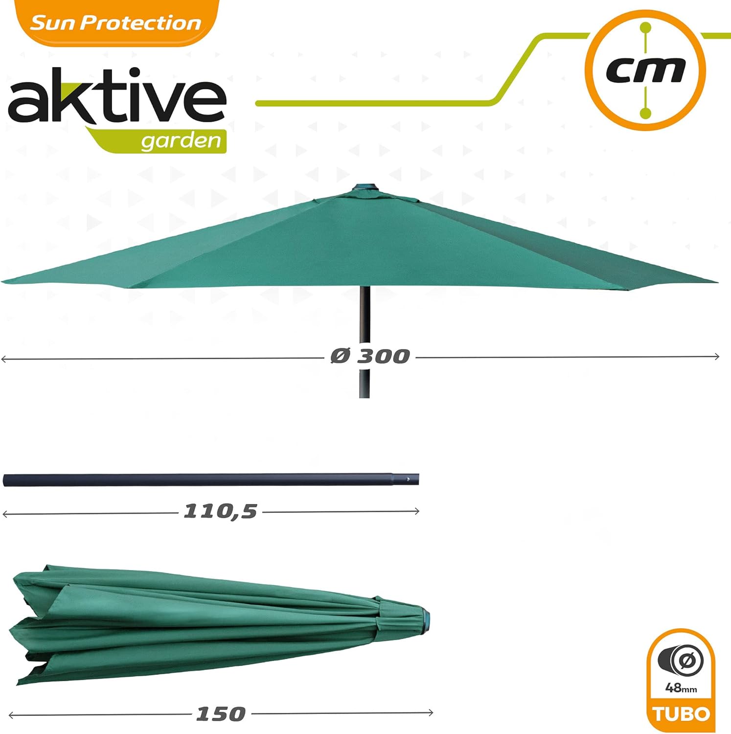 Aktive Ombrellone da Giardino Esagonale Ø 300 cm, Verde - immagine 6