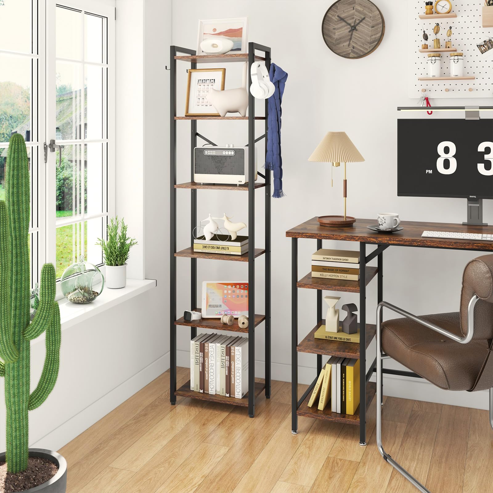 Ymyny Scaffale Libreria a 6 Livelli 182cm, Retro Marrone e Nero