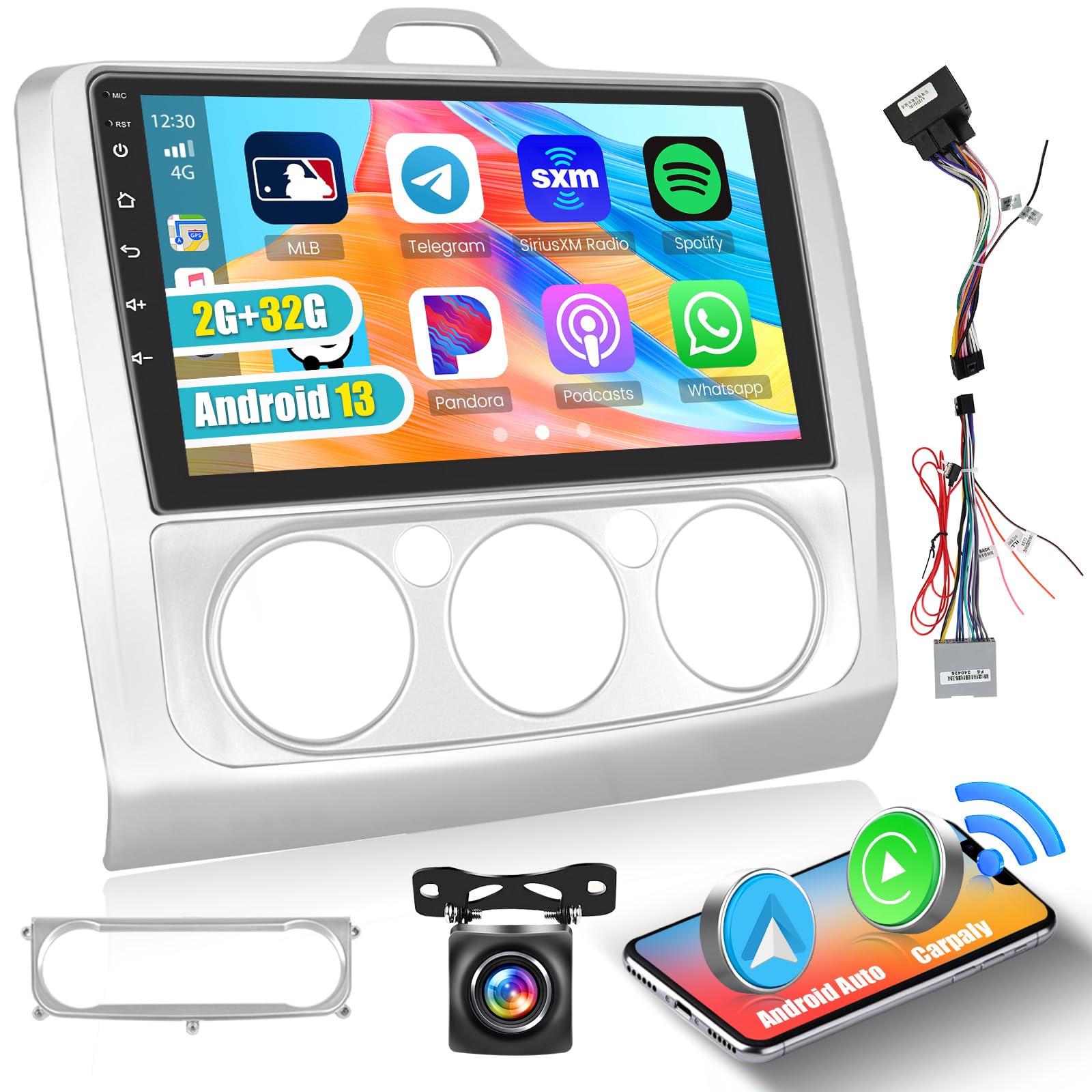 Hikity Stereo Auto Android 15 per Ford Focus 2004-2011, Argento