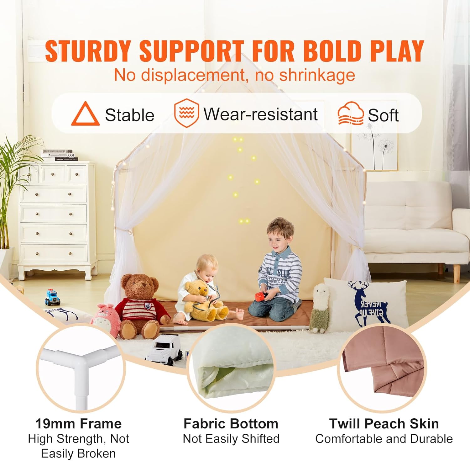 Vevor Tenda da Gioco per Bambini 1340x920x1530mm, Beige - immagine 3