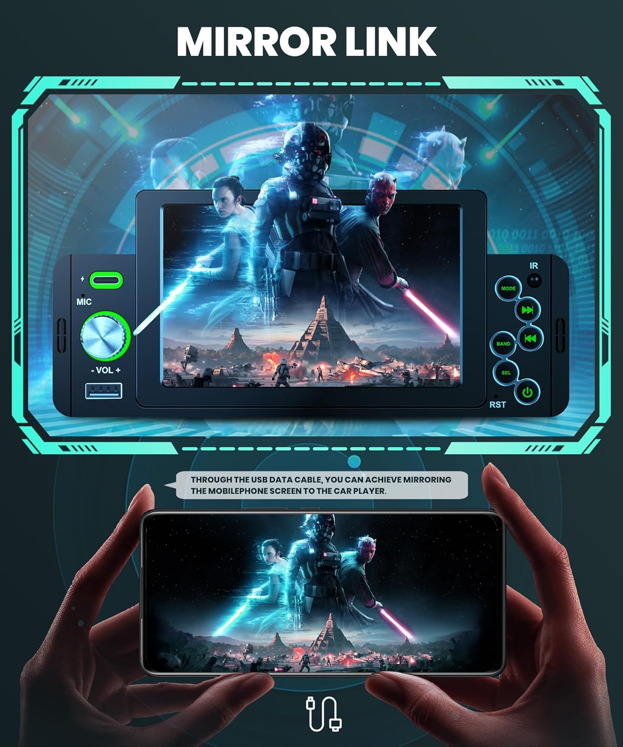 Autoradio 1 Din Carplay Android Auto Bluetooth 5 Pollici - immagine 3