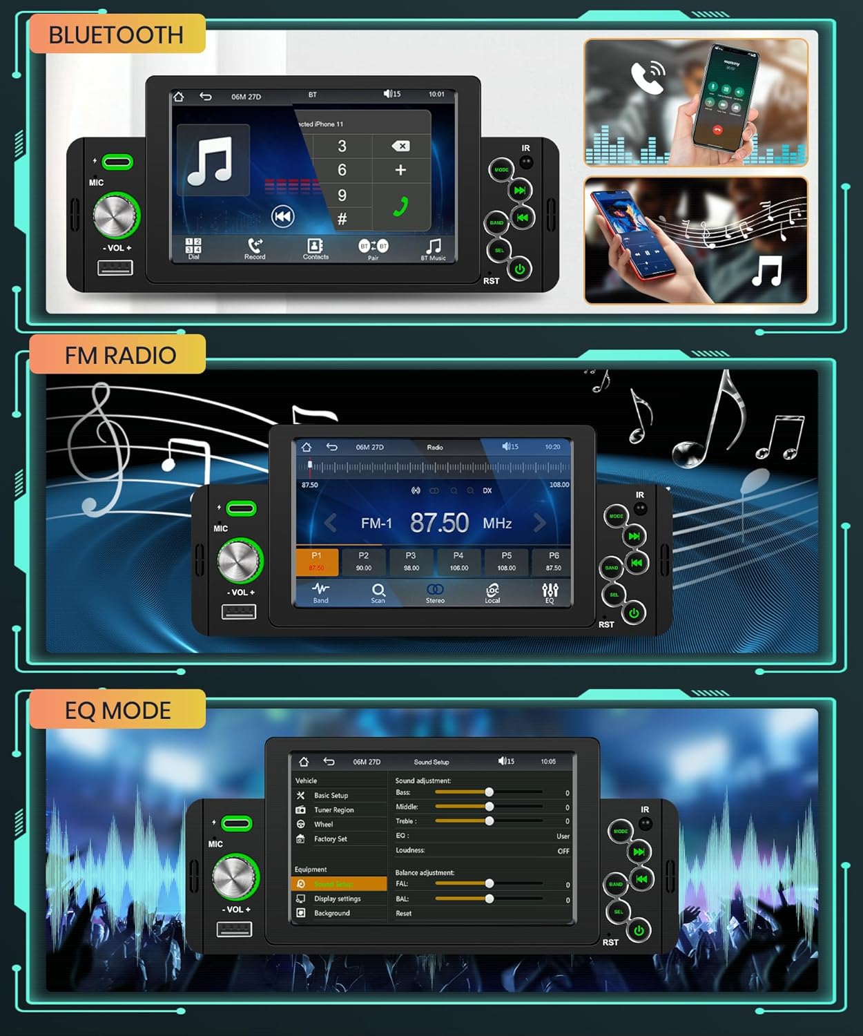 Autoradio 1 Din Carplay Android Auto Bluetooth 5 Pollici - immagine 4