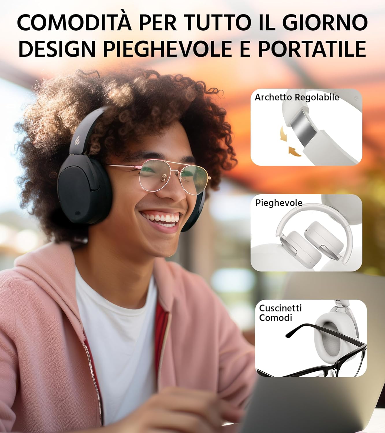 Edifier W830NB - Cuffie Wireless Over Ear ANC, Nero - immagine 7
