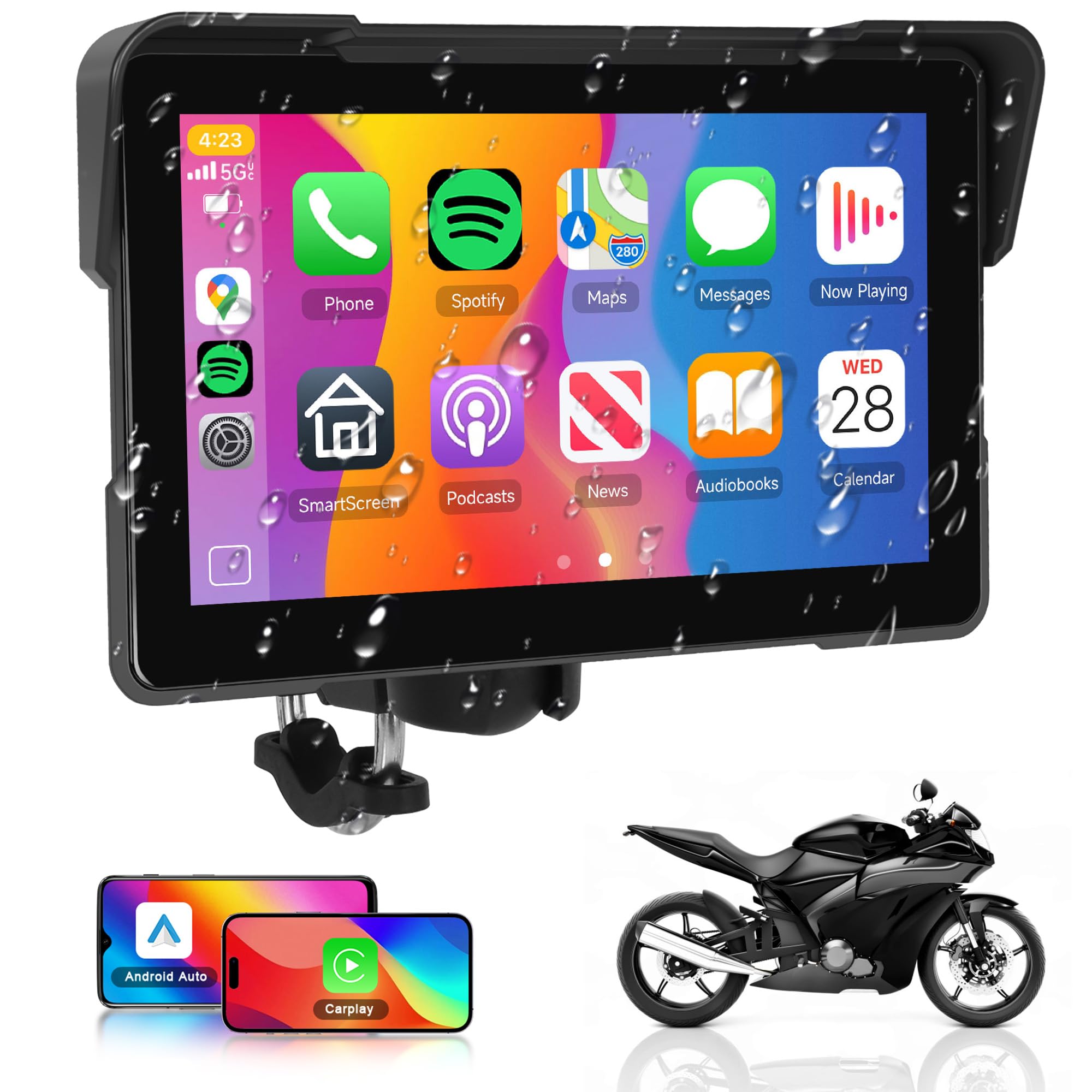 Rimoody Wireless Carplay Motorbike Navi Android Auto 7''