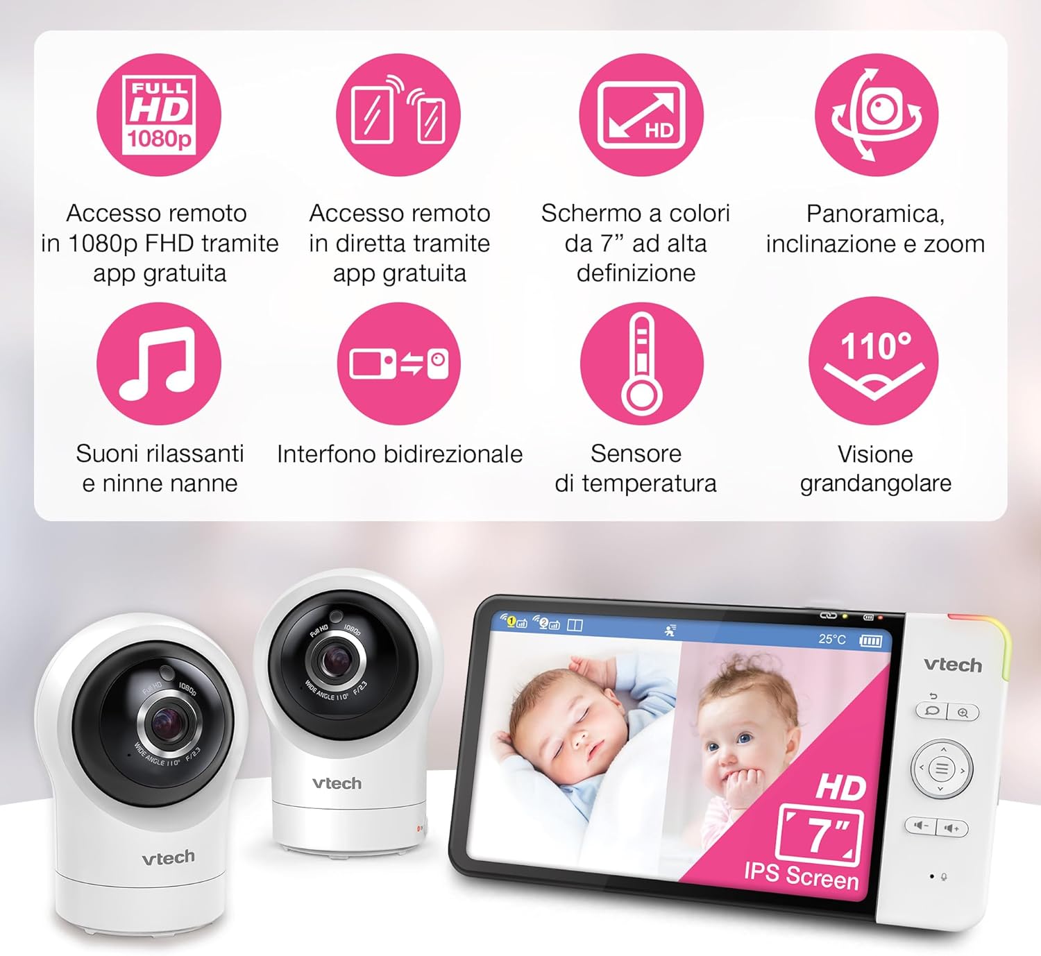 Vtech Baby Monitor Smart Wi-Fi RM7764-2HD con 2 Telecamere - immagine 2